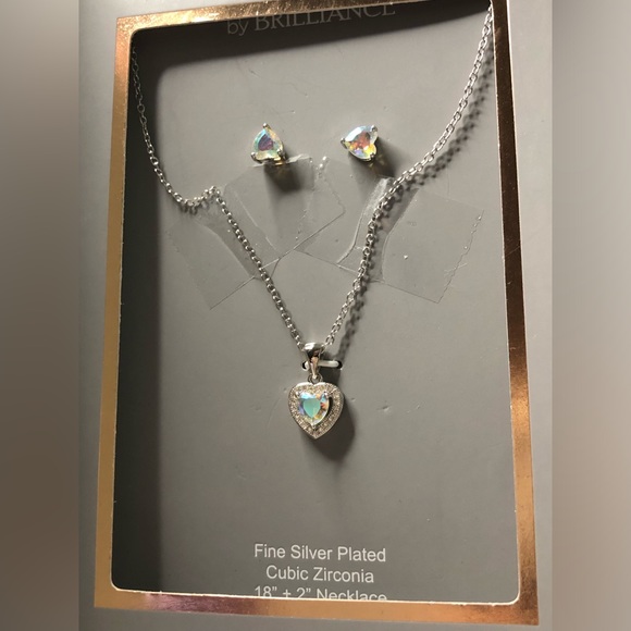 Believe by Brilliance Fine Silver Plated Crystal Heart Earring and Pendant, NIB - Picture 4 of 10